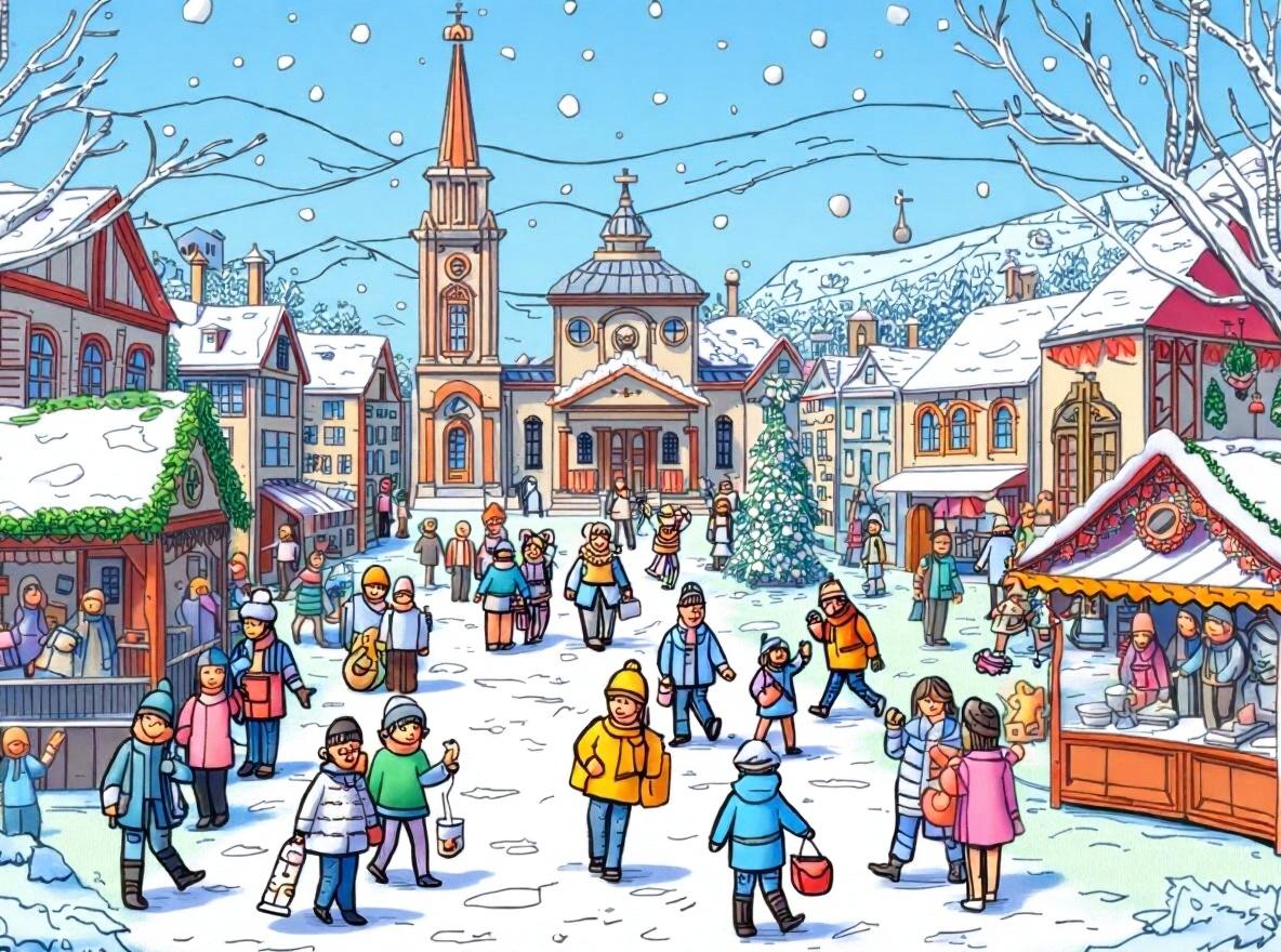 Wimmelausmalbild Farbe