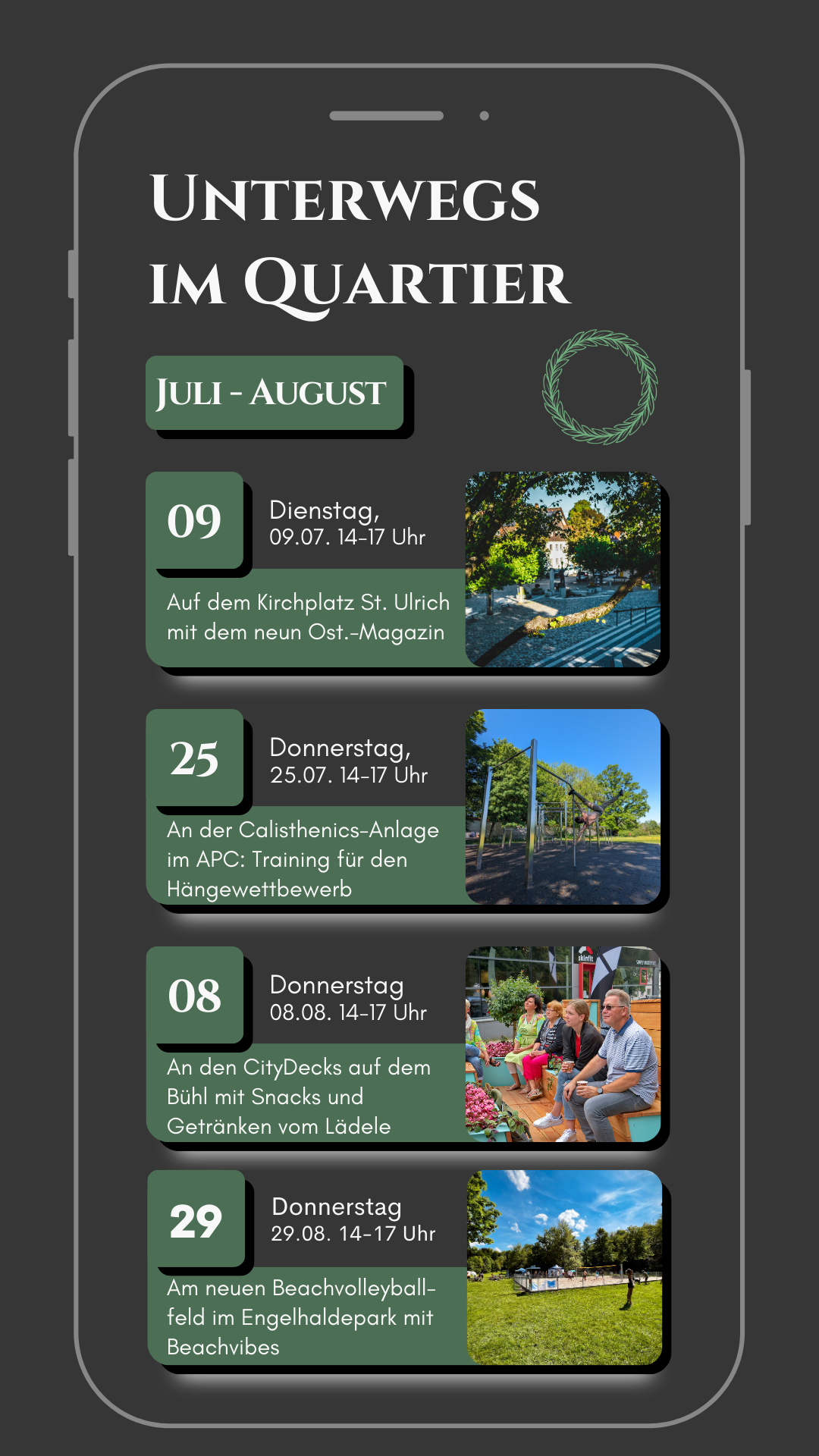 Unterwegs im Quartier Juli Aug